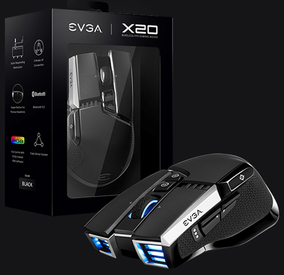 EVGA X20 Gaming Mouse, Wireless, Black, Customizable, 16,000 DPI 